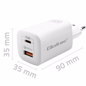 Qoltec 50765 mobilo ierīču lādētājs klēpjdatoram, portatīvajai spēļu konsolei, portatīvajam lādētājam, viedtālrunim, viedpulkstenim, planšetdatoram balts AC ātrā uzlāde