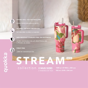 Quokka Stream nerūsējošā tērauda termokrūze ar salmiņu, 950 ml, Gaiši rozā