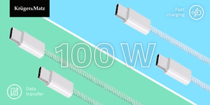 Krüger&Matz Basic USB-C–USB-C kabelis, 100 W, 1,5 m, zaļš