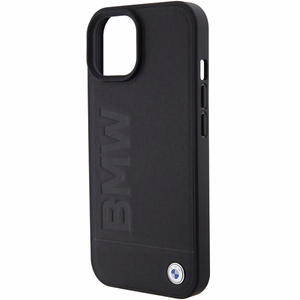 BMW Magnētiskais Ādas Hot Stamp viedtālruņa apvalks iPhone 15 Plus - melns