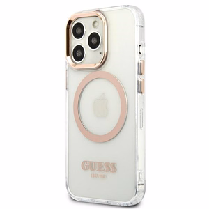 Guess GUHMP13XHTRMD iPhone 13 Pro Max 6.7 "zeltains / zeltains cietais apvalks Metāla kontūra Magnētiskais