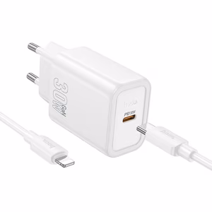 Lādētājs viedtālrunim Hoco USB C QC PD 30W + kabelis USB C uz Lightning N62 balts