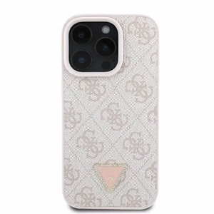 Guess Ādas 4G Trīsstūra Strass Magnētiskais viedtālruņa apvalks iPhone 16 Pro Max - rozā