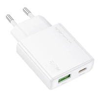 Borofone Lādētājs BN25 Wish (Ultra Thin) - USB + Type-C - PD QC 3.0 30W balts