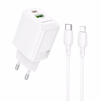 Borofone Lādētājs BN29 USB + Type C - QC 3.0 PD 30W ar Type C uz Lightning kabeli balts