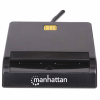Manhattan USB-A Contact Smart Card Reader, 12 Mbps, Friction type compatible, External, Windows or Mac, Cable 105cm, melns, Three Year Warranty
