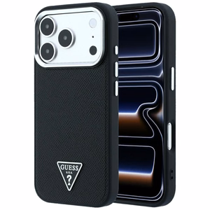 Guess Grained Triangle Logo MagSafe maciņš iPhone 17 Pro / 18 Pro, melns