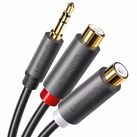 Ugreen audio adapteris jack 3.5mm spraudnis uz 2xRCA ligzdu kabelis 0.25m pelēks (AV109)