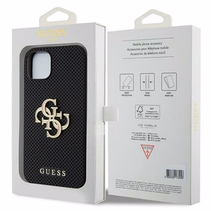 Guess Ādas perforēts 4G Spīdīgs logotips apvalks iPhone 15 - melns