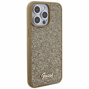 Guess Disco Metal Script apvalks priekš iPhone 15 Pro Max - zelts