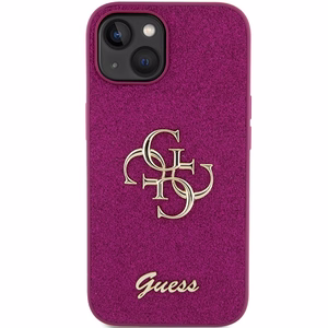 Guess Glitter Script Big 4G maciņš iPhone 15 - violets