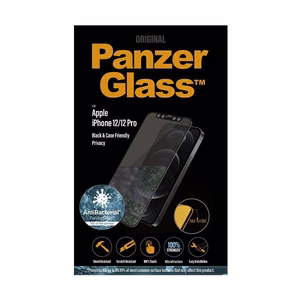 PanzerGlass E2E Super+ Microfracture antibakteriālais privātuma rūdītais stikls iPhone 12 / 12 Pro – ar melnu ietvaru