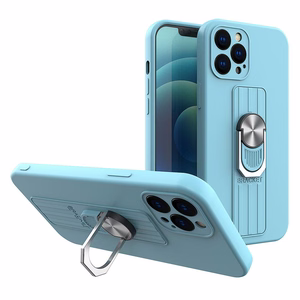 Ring Case silikona viedtālruņa apvalks ar pirksta turētāju un statīvu iPhone 12 mini gaiši zils