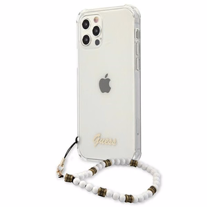 Guess GUHCP12LKPSWH iPhone 12 Pro Max 6,7 caurspīdīgs ciets vāciņš balta pērļu kolekcija