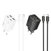 Lādētājs viedtālrunim Hoco 2 x USB C + 2 x USB A QC3.0 PD 3A 30W + kabelis USB C uz Lightning N56 balts