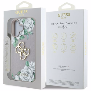 Guess Grained Roses Big 4G Logo viedtālruņa apvalks iPhone 16 - violets