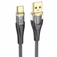 Kabelis USB A uz USB C Hoco 2,4A 1,2 m U121 melns caurspīdīgs