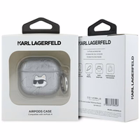 Austiņu apvalks AirPods 4 Karl Lagerfeld Monogram Choupette Head – sudrabains