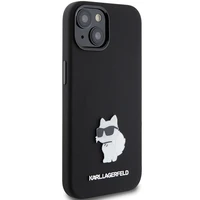 Karl Lagerfeld silikona Choupette Metal Pin viedtālruņa apvalks iPhone 15 Plus / 14 Plus - melns