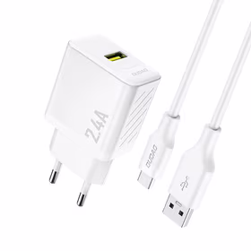 Dudao A23TEU 2.4A GaN USB-A Wall Lādētājs with USB-A - USB-C Kabelis - Balts