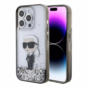 Karl Lagerfeld Liquid Glitter Ikonik viedtālruņa apvalks iPhone 15 Pro - caurspīdīgs