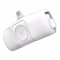 Wozinsky WF16-YCS 5000mAh 15W USB-C mini portatīvais lādētājs ar iebūvētu USB-C kabeli un Apple Watch lādētāju - balta