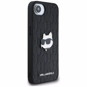 Karl Lagerfeld Monogram Choupette Head Pin viedtālruņa apvalks iPhone 16e - melns
