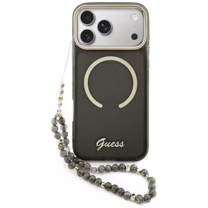 Guess IML Glitters Script Siksniņa MagSafe maciņš for iPhone 17 Pro Max - melns