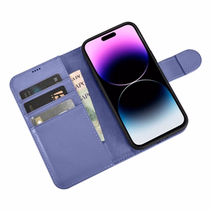 iCarer Viedtālruņa apvalks 2in1 no ādas ar atlokāmu vāciņu Anti-RFID gaiši violets iPhone 14 Pro (WMI14220726-LP)
