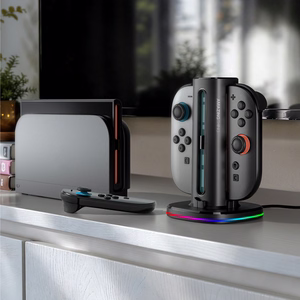AmazingThing Thunder Pro PlayDock lādētājs Nintendo Switch 2 kontrolieriem - melns