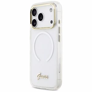 Guess IML Gradient Script Metal MagSafe Maciņš for iPhone 17 Pro - balts