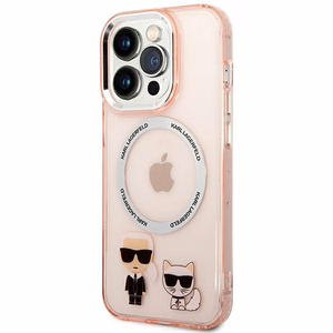 Karl Lagerfeld KLHMP14LHKCP iPhone 14 Pro 6.1" cietais apvalks rozā / rozā Karls & Choupette Alumīnijs Magsafe