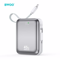 BWOO 20000mAh Fast Charging Portatīvais lādētājs PD45W With 2 Cables Type C and Lightning P78 sudraba