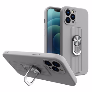 Ring Case silikona viedtālruņa apvalks ar pirksta turētāju un statīvu Samsung Galaxy A22 4G, sudrabains