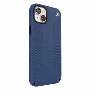 Speck Presidio2 Grip vāciņš ierīcei iPhone 15 Plus / 14 Plus, ar neslīdošu satvērienu, “Coastal Blue / Black / White” krāsu kombinācija
