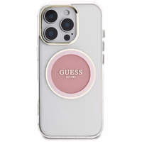 Guess IML Metal Colored Circle Classic Logo Magnētiskais viedtālruņa apvalks iPhone 16 Pro - rozā