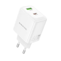 Borofone sienas lādētājs BN30 Cargador GaN - USB + Type C - QC 3.0 PD 45W balts