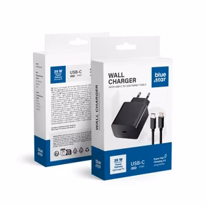 Charger Blue Star 20W USB-C + USB-C to Lightning cable black
