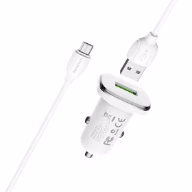Auto lādētājs Borofone BZ12A QC3.0 USB + MicroUSB balts
