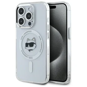 Karl Lagerfeld IML Metāla Choupette galva MagSafe apvalks iPhone 15 Pro - balts