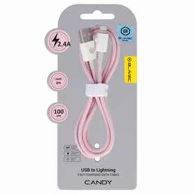 Blavec Kabelis Candy pīts - USB uz Lightning - 2,4A 1 metrs Apple CarPlay (CCA-UL24P10) rozā