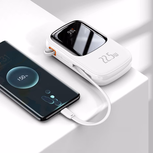 Baseus Qpow ar digitālo indikatoru portatīvais lādētājs ar ātru uzlādi 20000mAh 22.5W QC/PD/SCP/FCP ar iebūvētu USB-C kabeli balta
