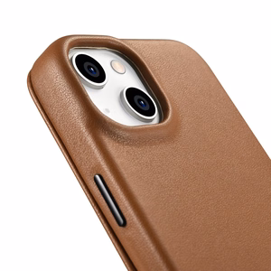iCarer CE Premium ādas folio vāciņš iPhone 14 Plus ar MagSafe magnētisku flip vāciņu - brūnās krāsā