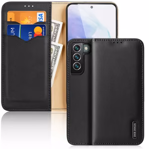 Dux Ducis Hivo ādas atverams vāciņš īstas ādas maks kartēm un dokumentiem Samsung Galaxy S22 + (S22 Plus) melns