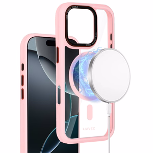 Liavec Hybrid Magsafe Skaidrs viedtālruņa apvalks Iphone 16 Pro Max gaiši rozā