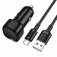 Borofone Auto lādētājs BZ34 Cloud - USB - QC 3.0 18 W ar USB-C tipa kabeli melns