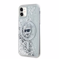 Karl Lagerfeld Šķidrie Spīdumi Choupette galvas MagSafe apvalks iPhone 11 / Xr - caurspīdīgs