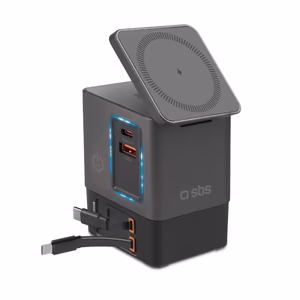 SBS Power Dock 6-in-1 with MagSafe, Stand, and USB-C Cables 65W – Black
