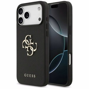 Guess Graudains Liels 4G un Klasiskais Logotips viedtālruņa apvalks iPhone 17 Pro Max - melns