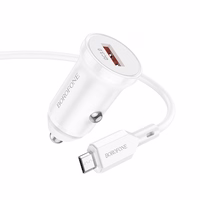 Borofone Automašīnas lādētājs BZ18 - USB - QC 3.0 18W ar USB uz Micro USB kabeli balts